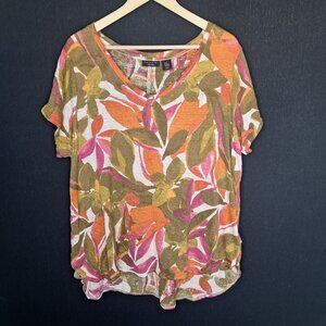 💙 Tahari 100% Linen Floral Lightweight Shirt Size XL/2X Summer Tropical Casual